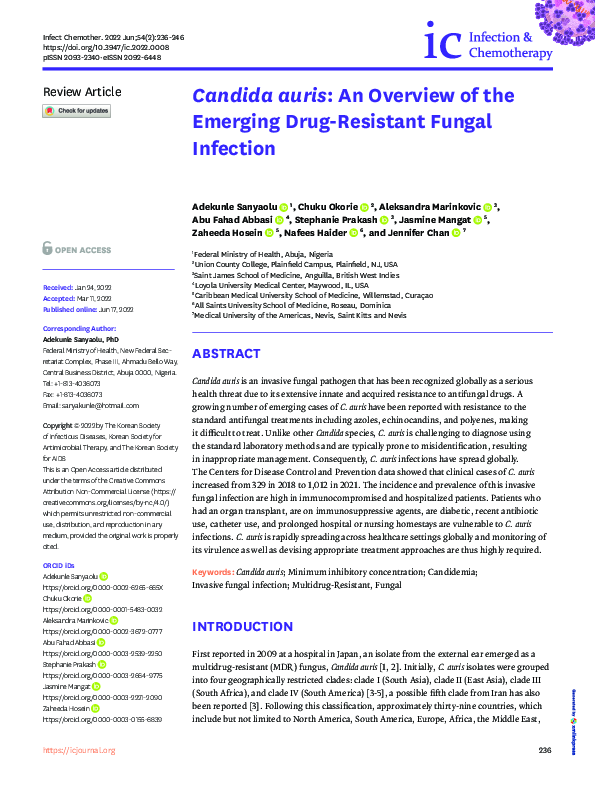 (PDF) Candida auris: An Overview of the Emerging Drug-Resistant Fungal ...