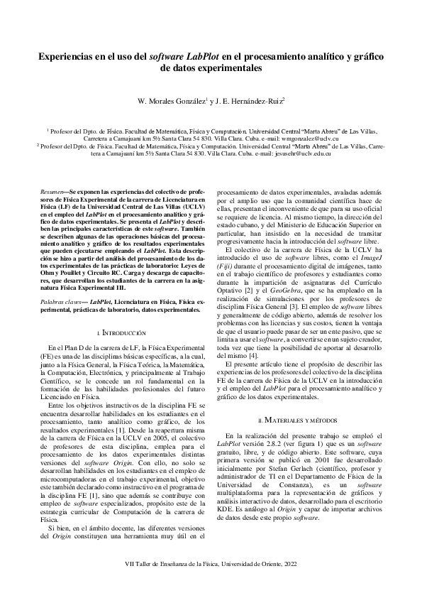 (PDF) Experiencias en el uso del software LabPlot en el procesamiento ...