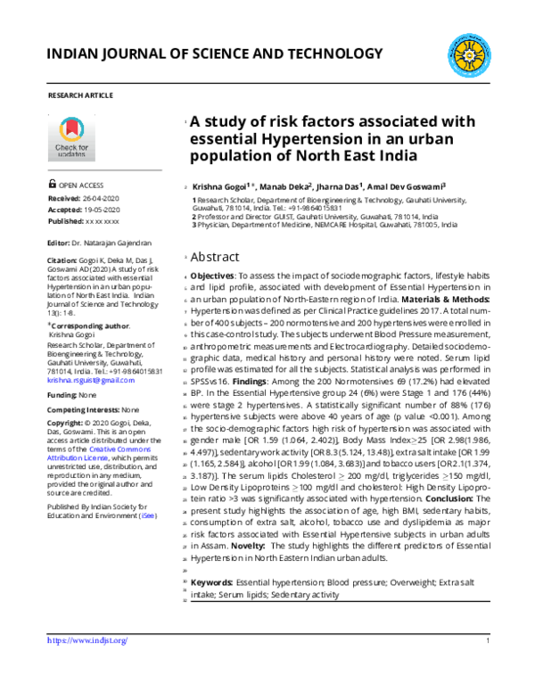 (PDF) A study of risk factors associated with essential Hypertension in ...