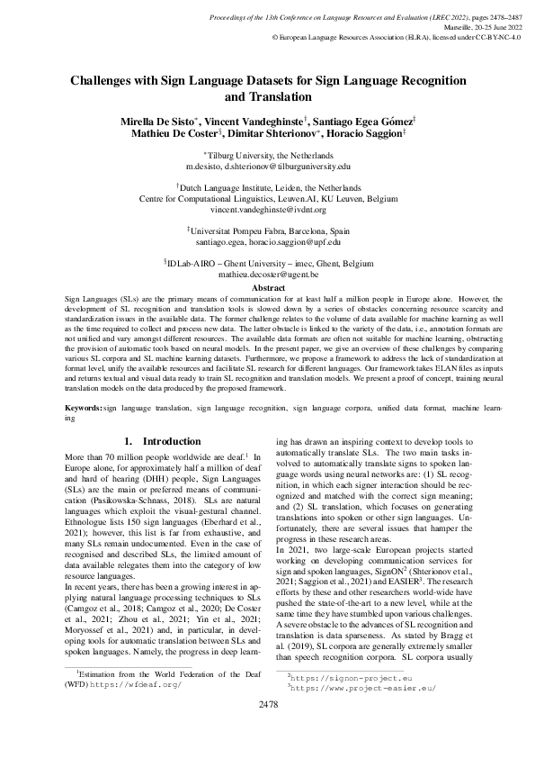 (PDF) Challenges with Sign Language Datasets for Sign Language ...