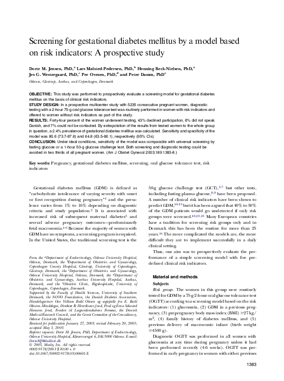 (PDF) Screening for gestational diabetes mellitus by a model based on