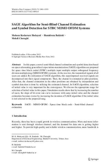 (PDF) Algorithm for Semi-Blind Channel Estimation and Symbol Detection ...