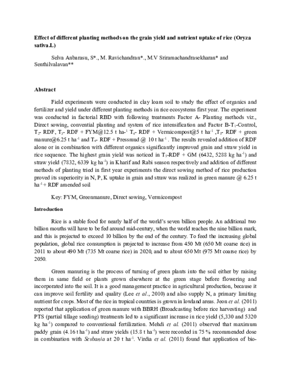 (DOC) Effect of different planting methods on the grain yield and ...