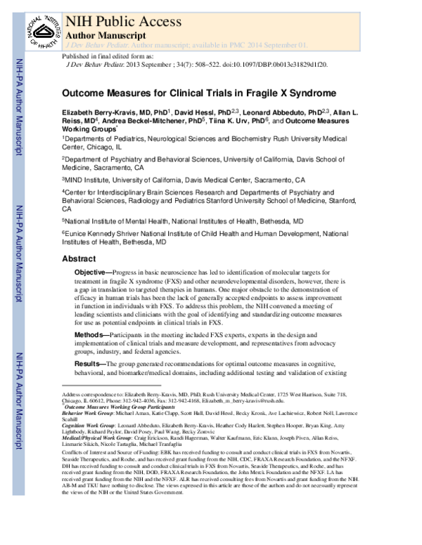 (PDF) Outcome Measures for Clinical Trials in Fragile X Syndrome
