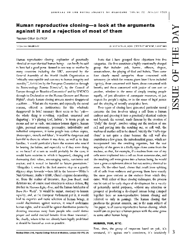 (PDF) Human reproductive cloning—a look at the arguments against it and