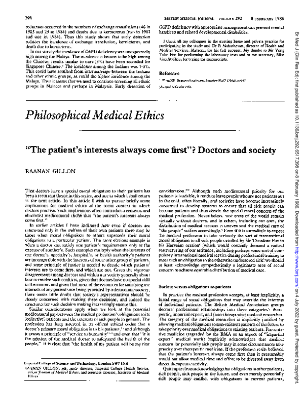 (PDF) The patient's interests always come first