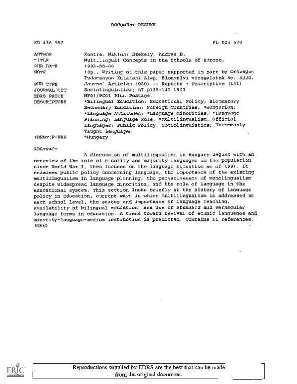 Multilingual Concepts in the Schools of Europe