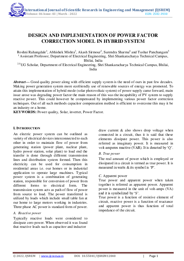 (PDF) Design and Implementation of Power Factor Correction Model in ...