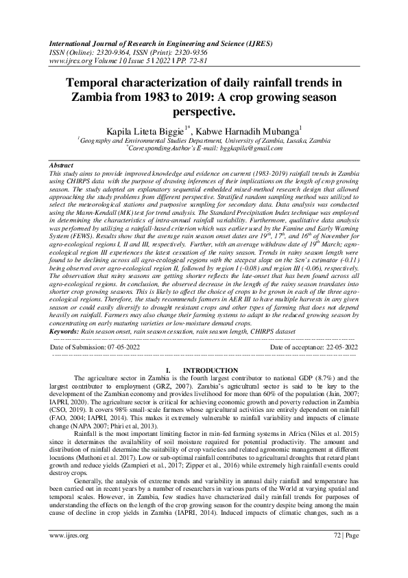 (PDF) Temporal characterization of daily rainfall trends in Zambia from ...
