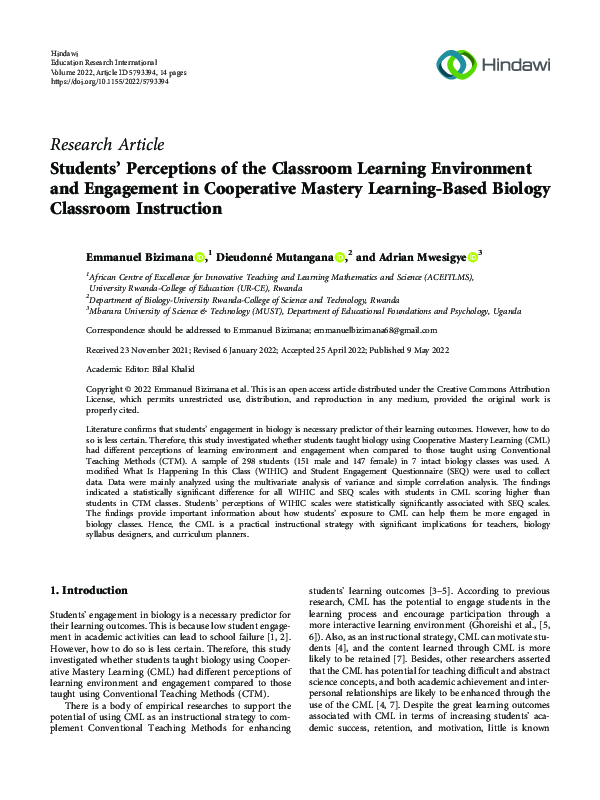 (PDF) Students’ Perceptions of the Classroom Learning Environment and ...