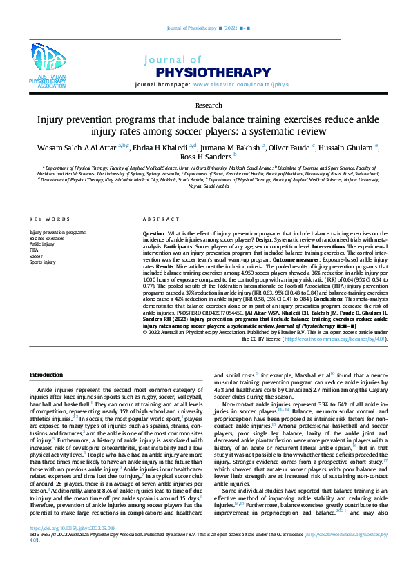(PDF) Injury prevention programs that include balance training ...