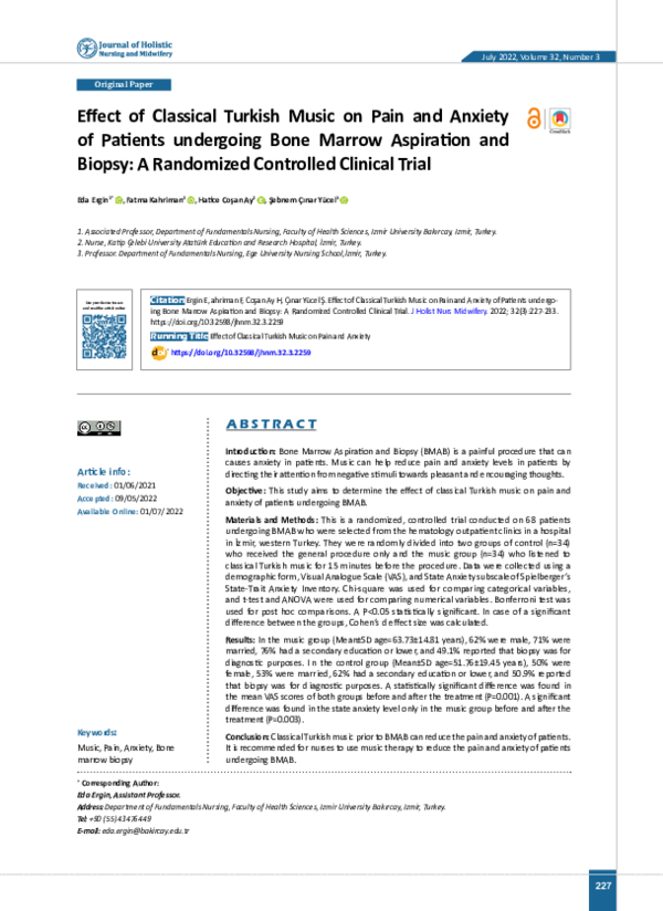 (PDF) Effect of Classical Turkish Music on Pain and Anxiety of Patients ...