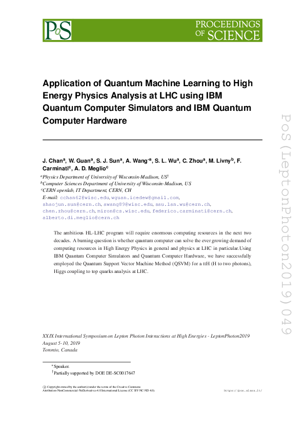 (PDF) Application of Quantum Machine Learning to High Energy Physics ...