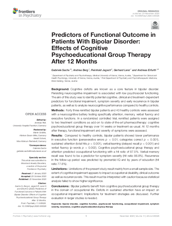 (PDF) Predictors of Functional Outcome in Patients With Bipolar ...