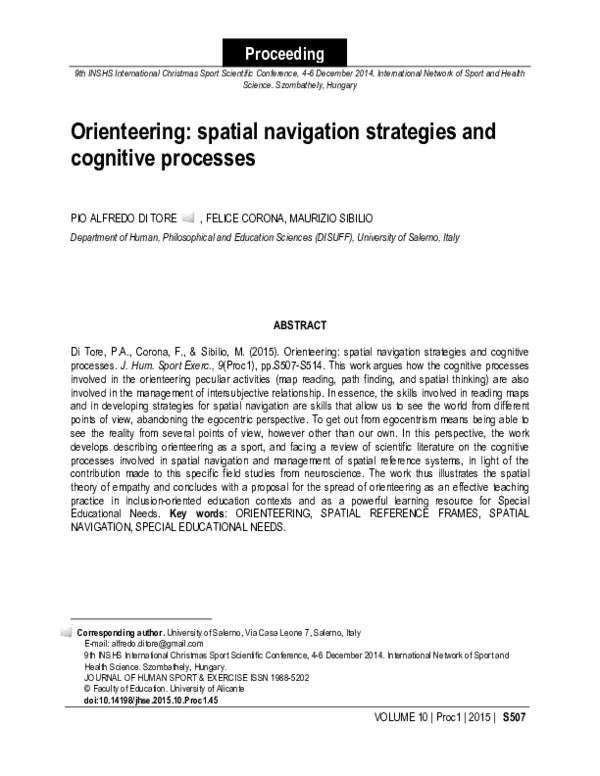 (PDF) Orienteering: spatial navigation strategies and cognitive processes