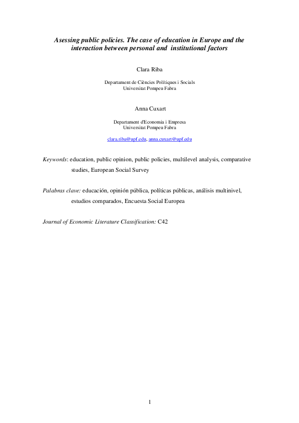 (PDF) Asessing Public Policies - The Case of Education in Europe and ...