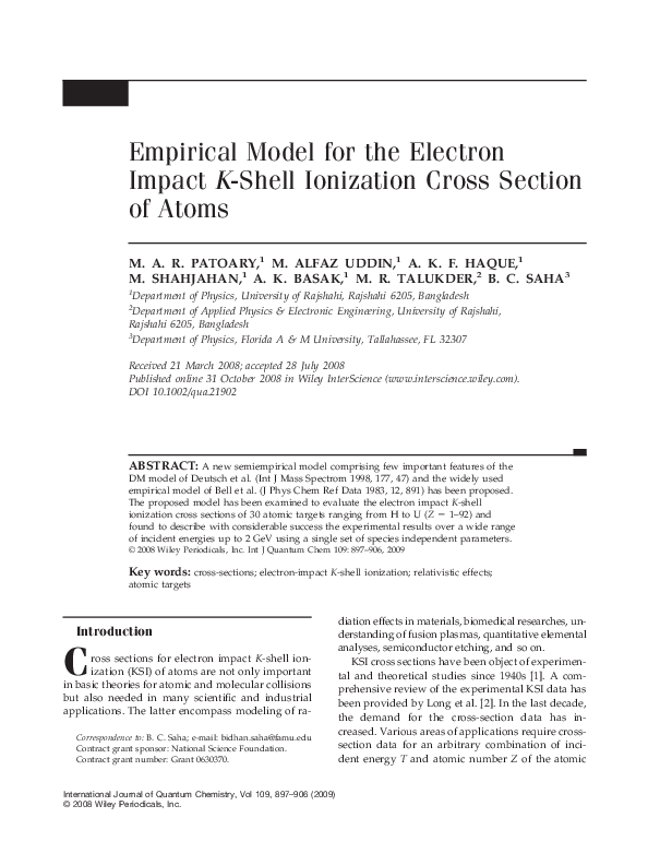 (PDF) Empirical model for the electron impact K -shell ionization cross ...