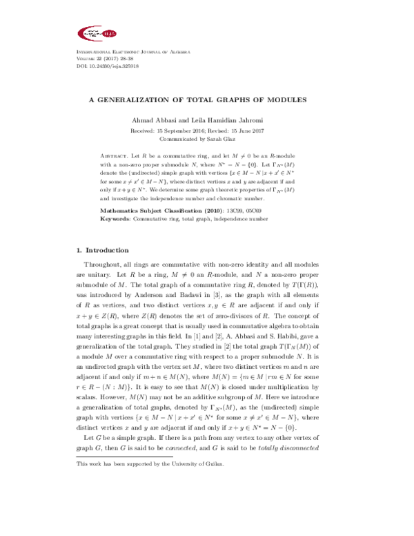 (PDF) A generalization of total graphs of modules