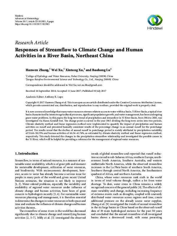 (PDF) Responses of Streamflow to Climate Change and Human Activities in ...