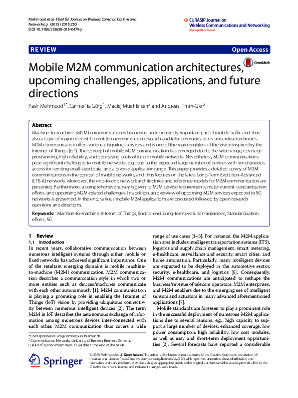 (PDF) Mobile M2M communication architectures, upcoming challenges ...