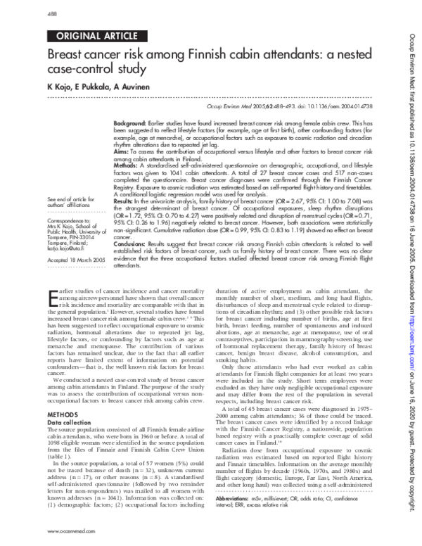 (PDF) Breast cancer risk among Finnish cabin attendants A nested case