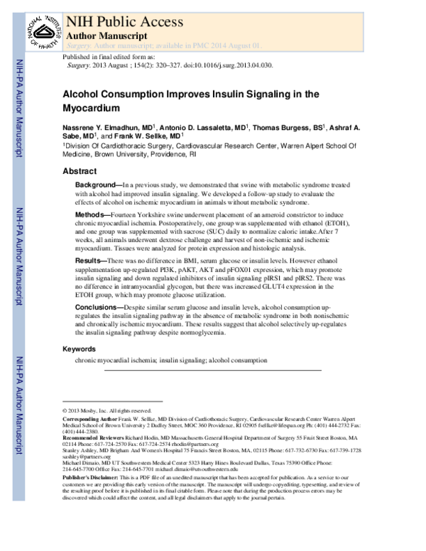 (PDF) Alcohol consumption improves insulin signaling in the myocardium