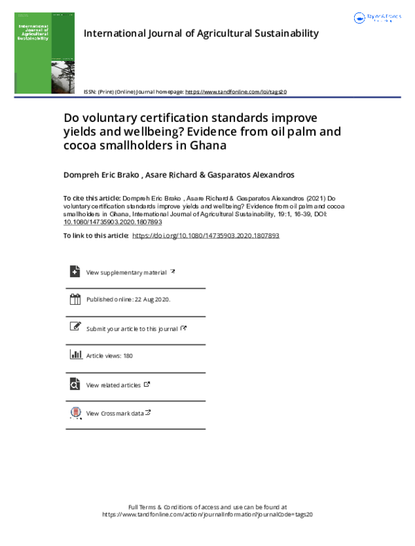 (PDF) Do voluntary certification standards improve yields and wellbeing