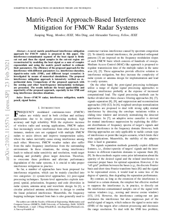 (PDF) Matrix-Pencil Approach-Based Interference Mitigation for FMCW ...