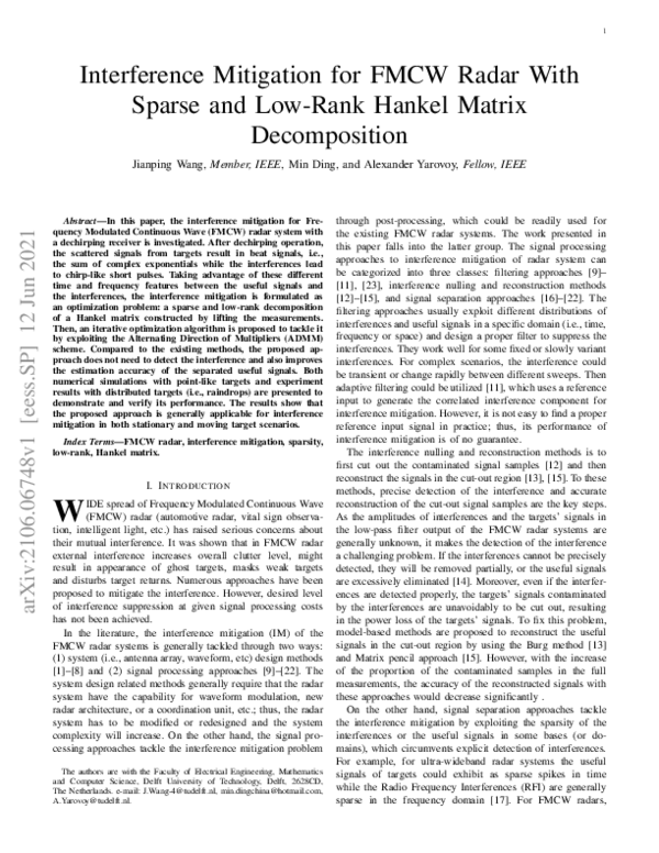 (PDF) Interference Mitigation for FMCW Radar With Sparse and Low-Rank ...