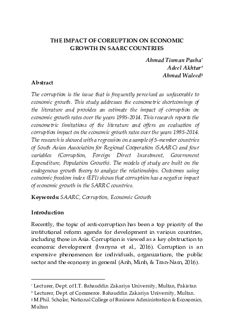 (PDF) The Impact of Corruption on Economic Growth in SAARC Countries