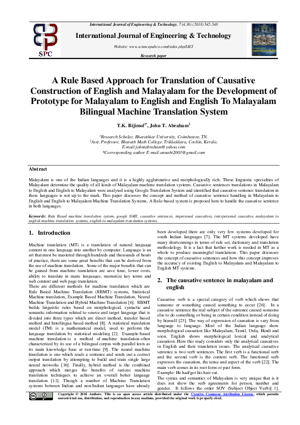 (PDF) A Rule Based Approach for Translation of Causative Construction ...