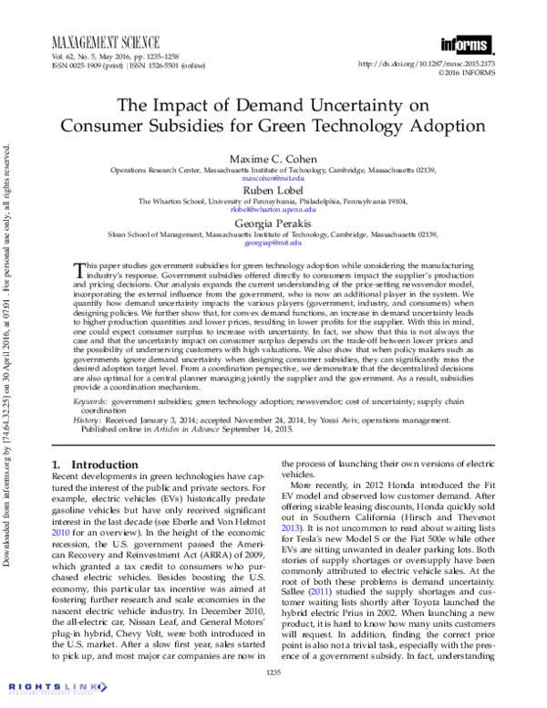 (PDF) The Impact of Demand Uncertainty on Consumer Subsidies for Green ...