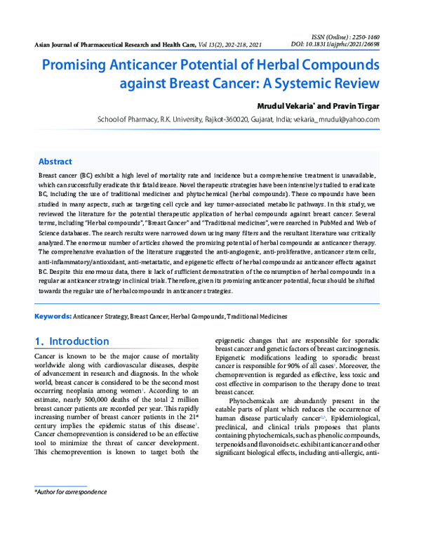 (PDF) Promising Anticancer Potential of Herbal Compounds against Breast ...