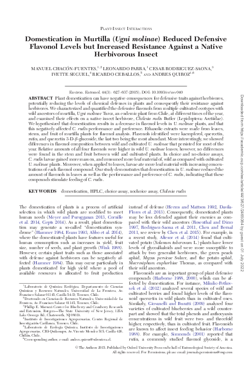 (PDF) Domestication in Murtilla (Ugni molinae) Reduced Defensive ...