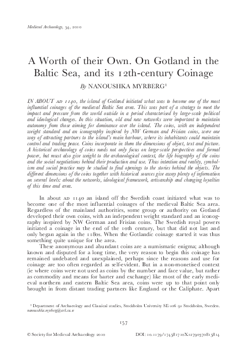 A Worth of their Own. On Gotland in the Baltic Sea, and its 12th-century Coinage