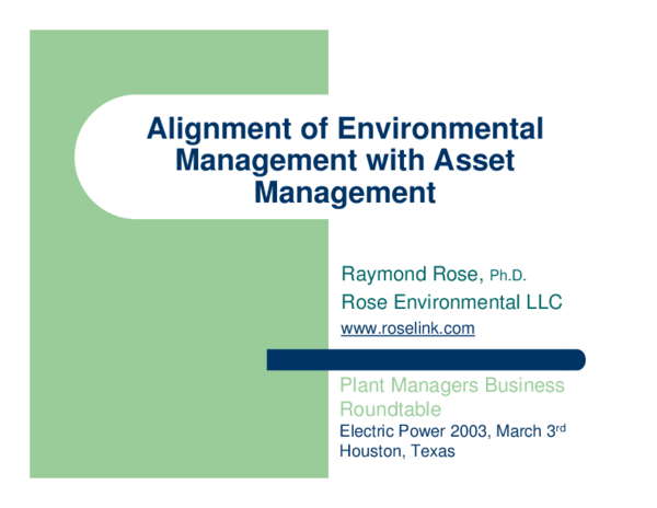 (PDF) Alignment of Environmental Management with Asset Management