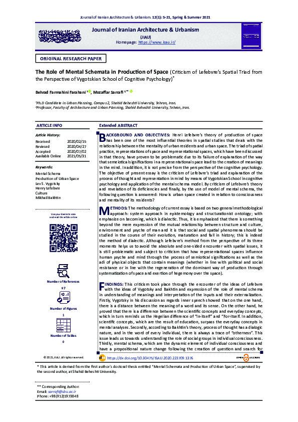 (PDF) The Role of Mental Schemata in Production of Space Criticism of