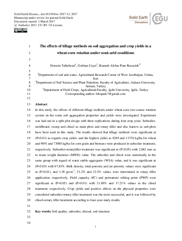 (PDF) The effects of tillage methods on soil aggregation and crop ...