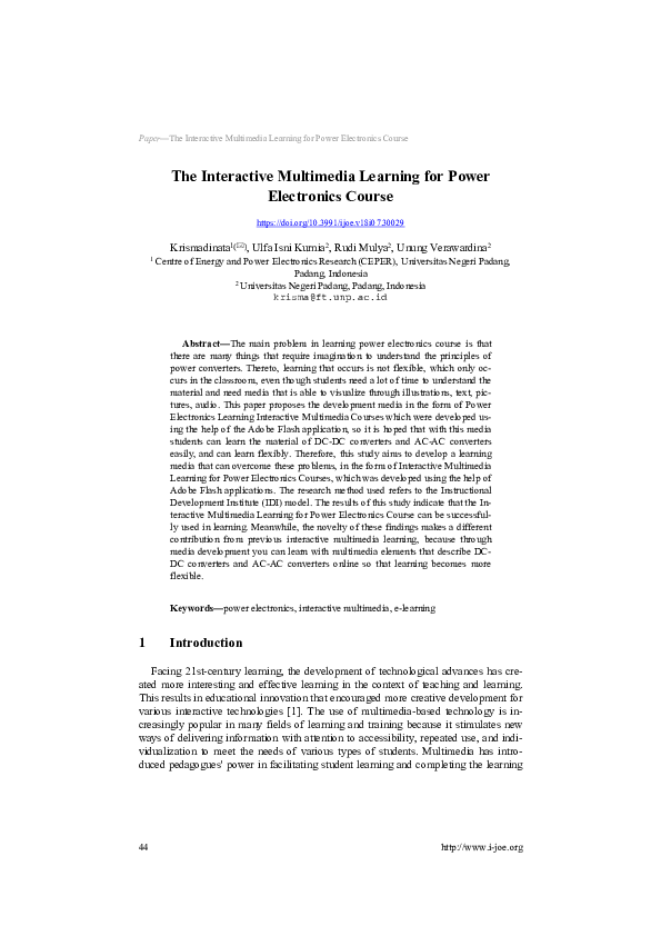 (PDF) The Interactive Multimedia Learning for Power Electronics Course