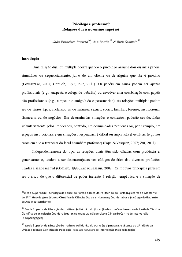 (PDF) Psicólogo e professor? Relações duais no ensino superior