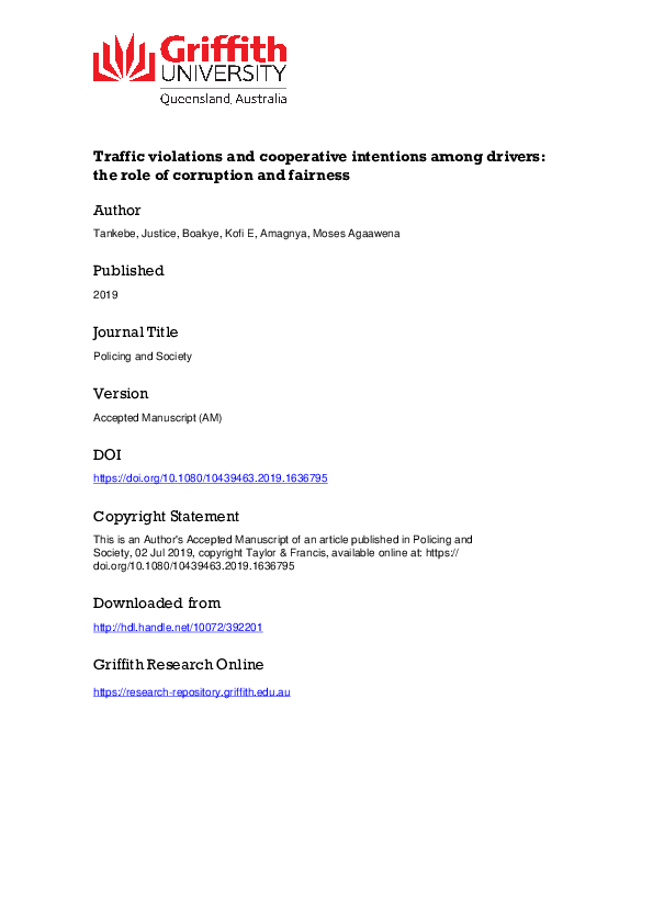 (PDF) Traffic violations and cooperative intentions among drivers: the ...