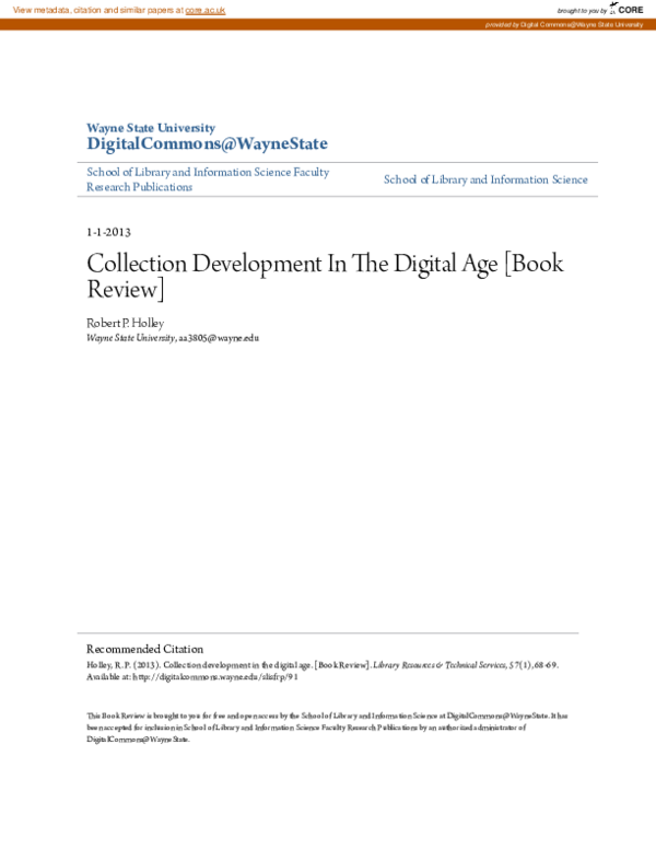 (PDF) Collection Development In The Digital Age [Book Review]