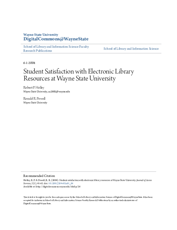 (PDF) Student Satisfaction with Electronic Library Resources at Wayne ...