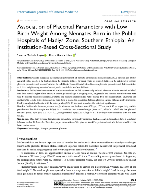 (PDF) Association of Placental Parameters with Low Birth Weight Among ...