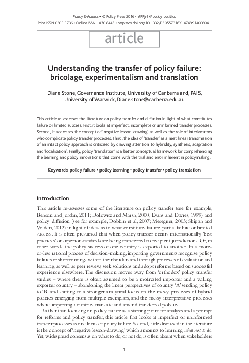 (PDF) Understanding the transfer of policy failure: bricolage ...