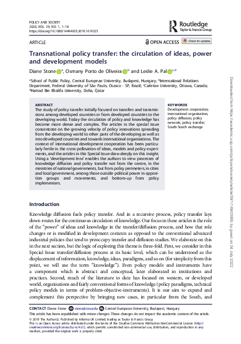 (PDF) Transnational policy transfer: the circulation of ideas, power ...