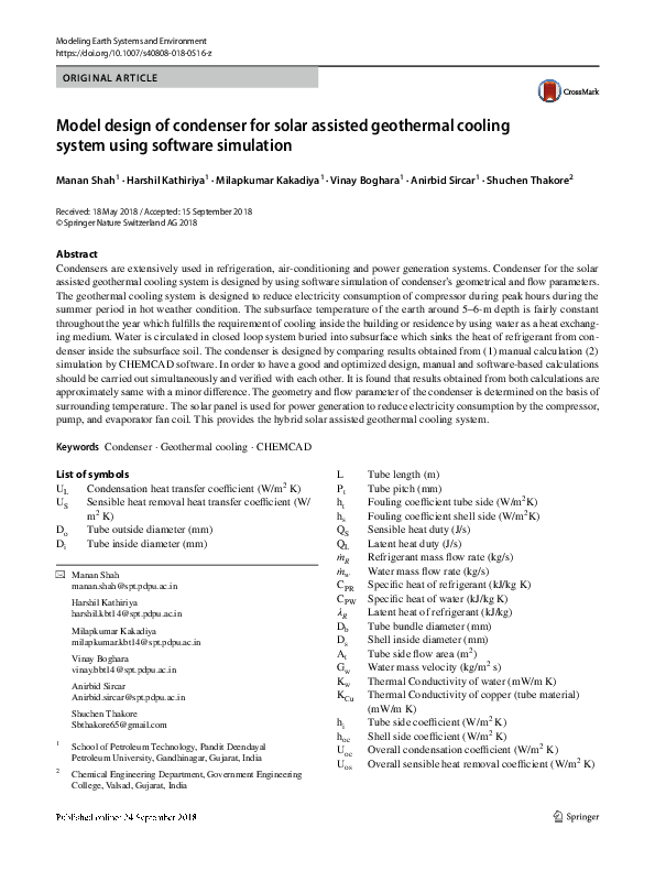 (PDF) Model design of condenser for solar assisted geothermal cooling ...