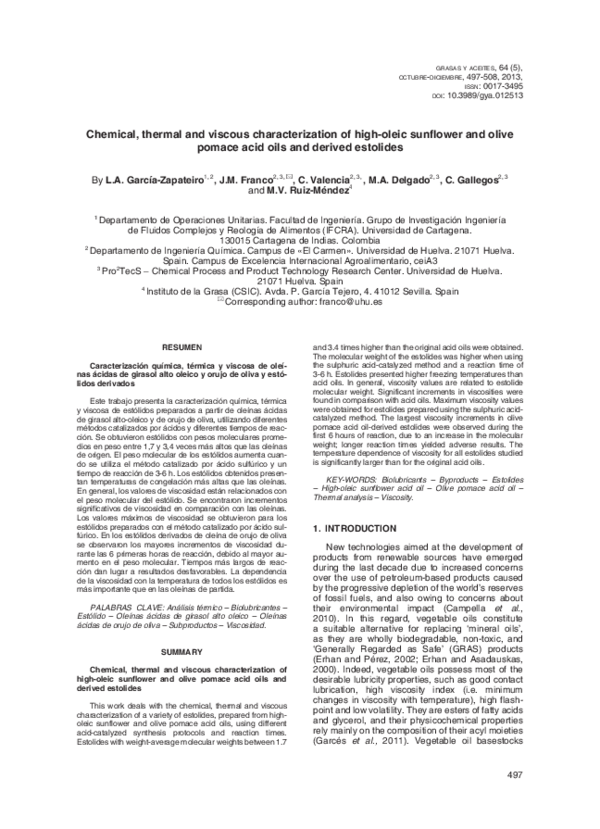(PDF) Chemical, thermal and viscous characterization of high-oleic ...