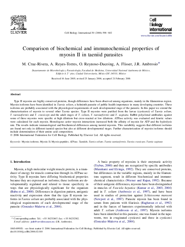 (PDF) Comparison of biochemical and immunochemical properties of myosin ...