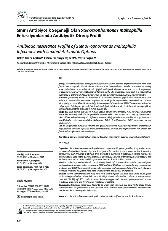 (PDF) Antibiotic Resistance Profile of Stenotrophomonas maltophilia ...